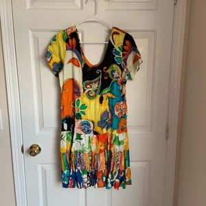Short sleeve, multicolored swing dress